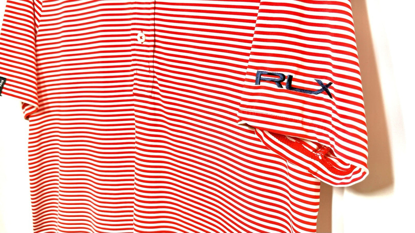 RLX Ralph Lauren Polo Shirt Mens Large Red White Blue Golf Lightweight Medium M