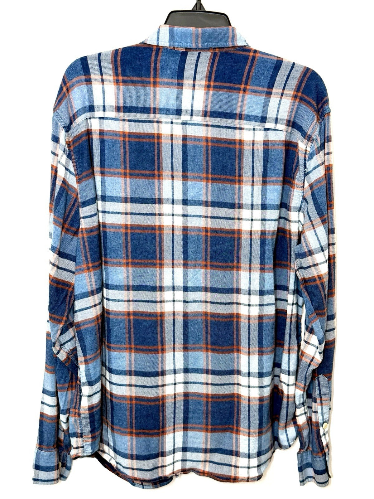 Lucky Brand Men's XL Flannel Shirt Classic Fit Blue Orange Plaid Double Pocket