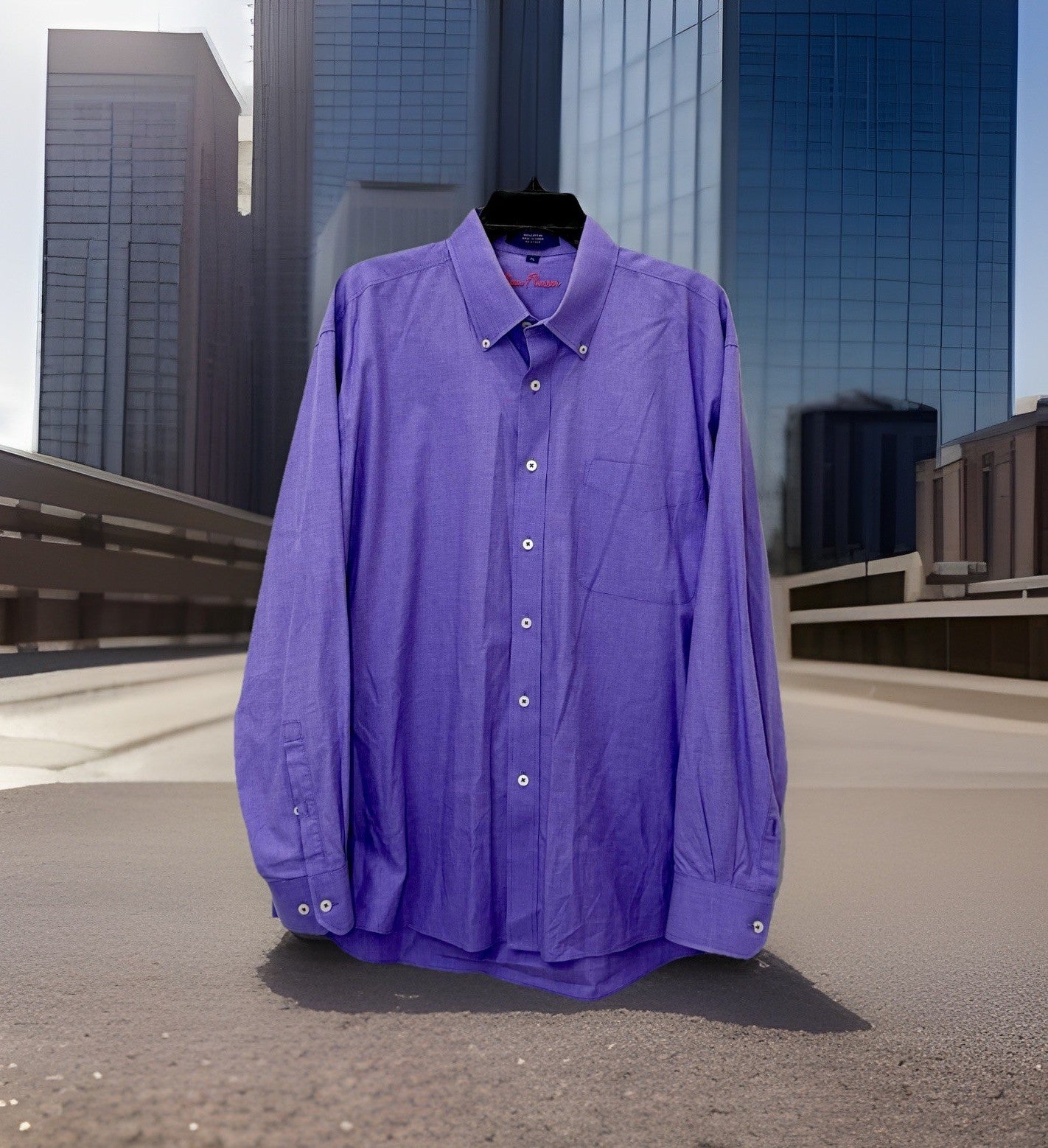 ALAN FLUSSER Shirt Men's Size XL Purple Cotton Long Sleeve Button Up Dress