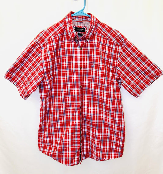 Ariat Pro Series Shirt Mens M Red Check Western Cowboy Short Sleeve Button Down