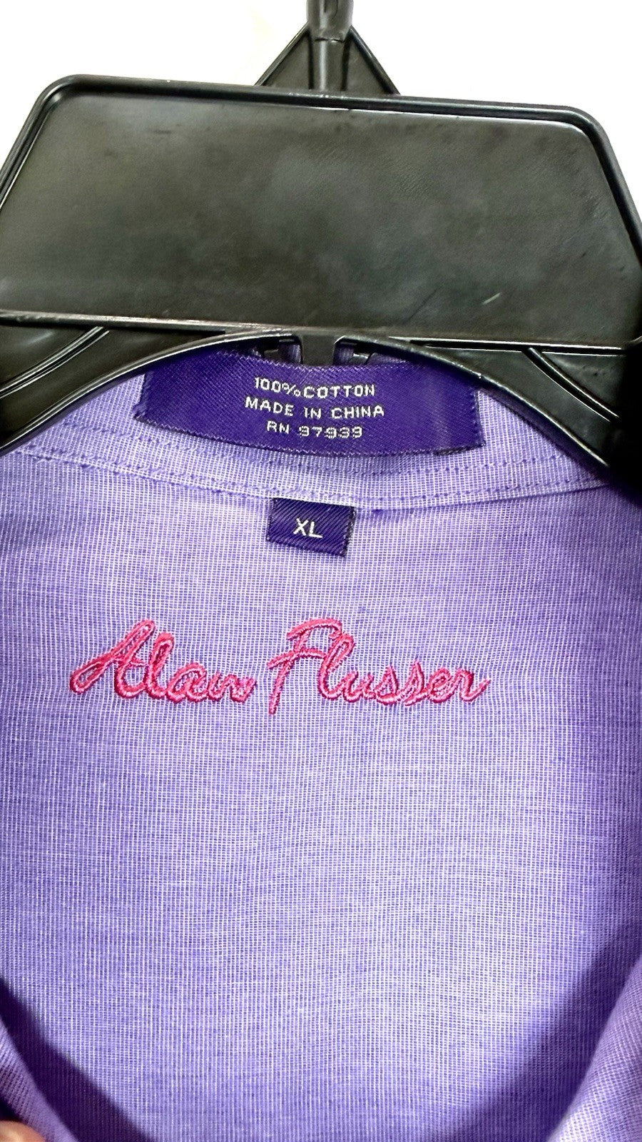 ALAN FLUSSER Shirt Men's Size XL Purple Cotton Long Sleeve Button Up Dress