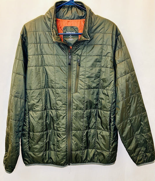 Simms Fishing Olive Green/Orange Thin Puffer Jacket - Men’s L Large - Portland