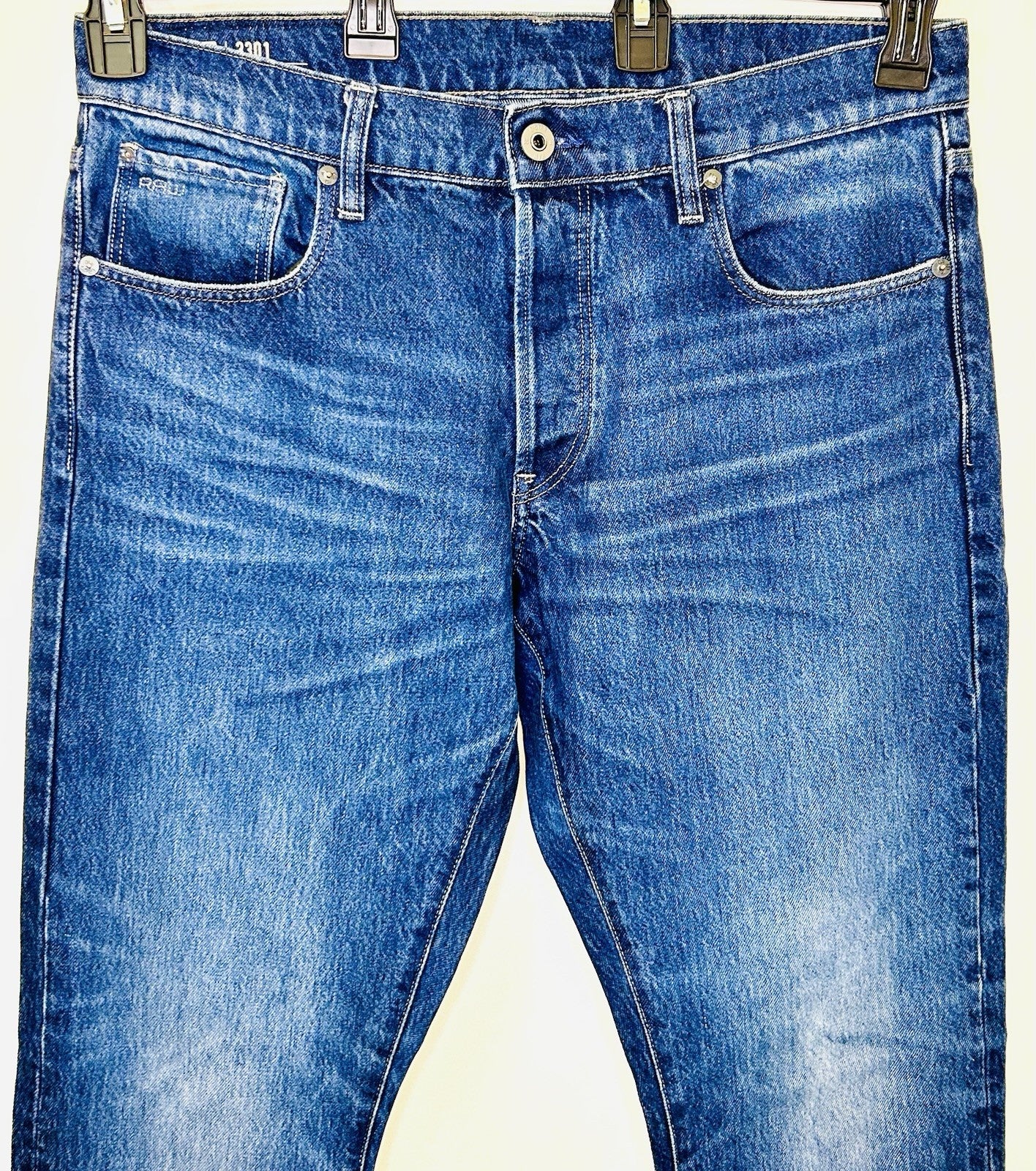 G-Star Raw Jeans Men’s 34x32 Blue Denim Slim 3301 Regular Tapered