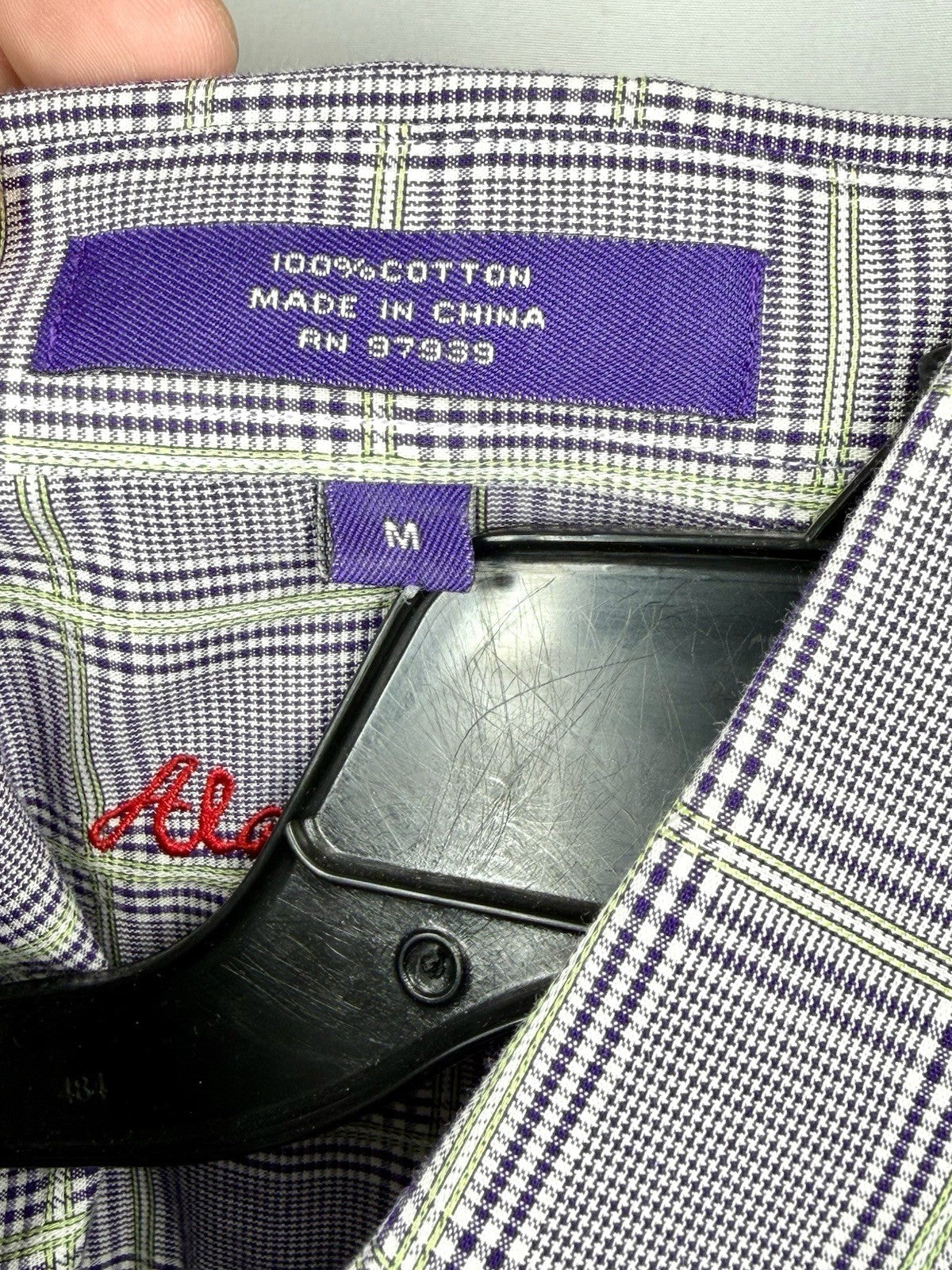 Alan Flusser Men's L Purple Lavender Plaid Check Button Up Long Sleeve Shirt