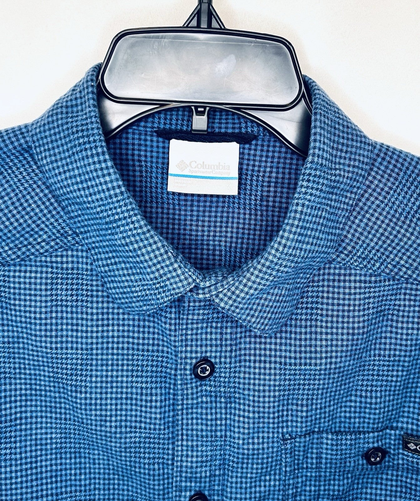 COLUMBIA SPORTSWEAR CO. Mens Size M Blue Plaid Flannel Shirt Cotton/Stretch
