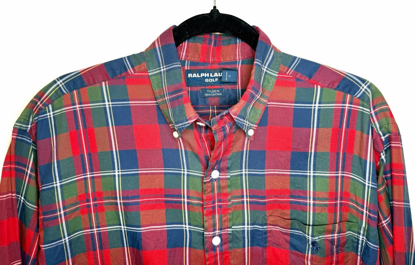 RALPH LAUREN GOLF  Button Down Shirt Sz M Tilden Cotton Tartan Plaid Red LS Top