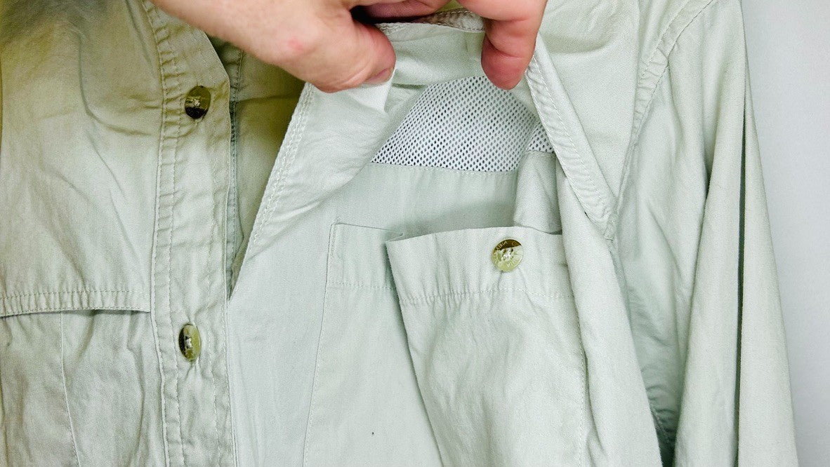 Columbia PFG Beige Long Sleeve Fishing Shirt Mens Size Large Vented Outdoors `