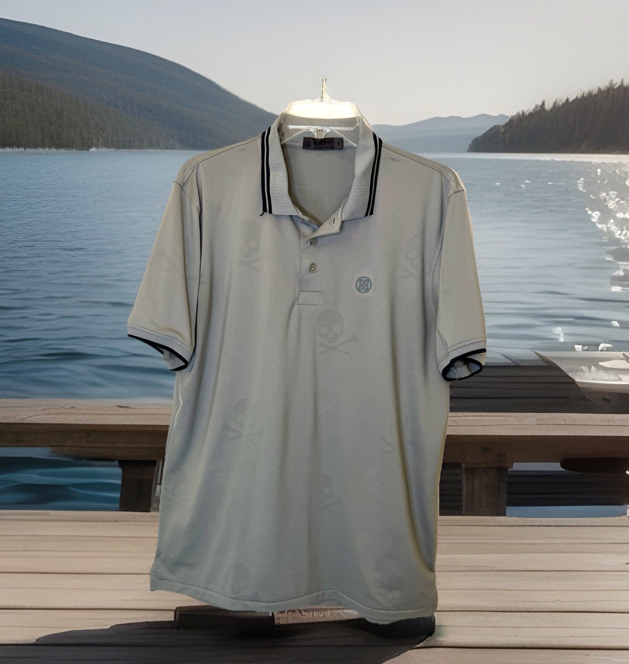 G/FORE Skull & T's Debossed Tech Jersey Golf Polo Size Large In Grey