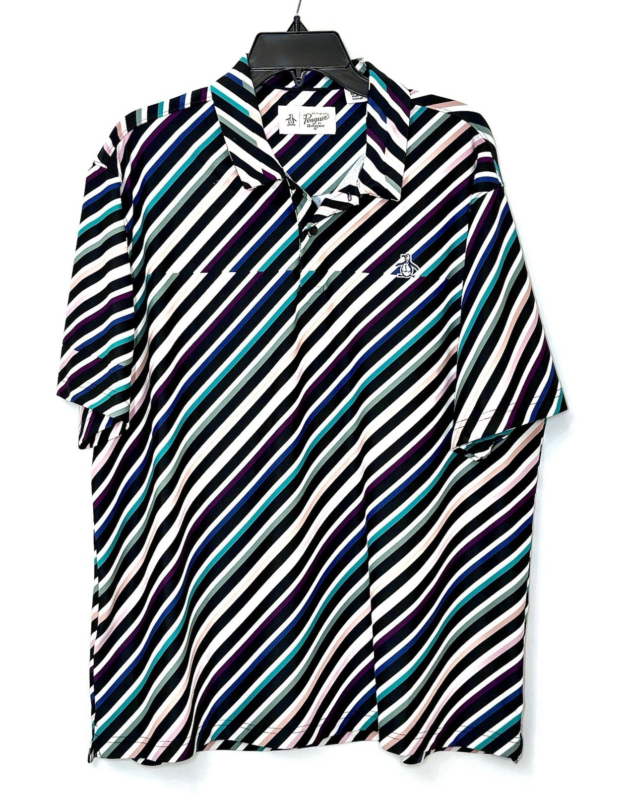 PENGUIN Men's Polo Shirt XL by Munsingwear Performance Stretch Golf Multi Strip