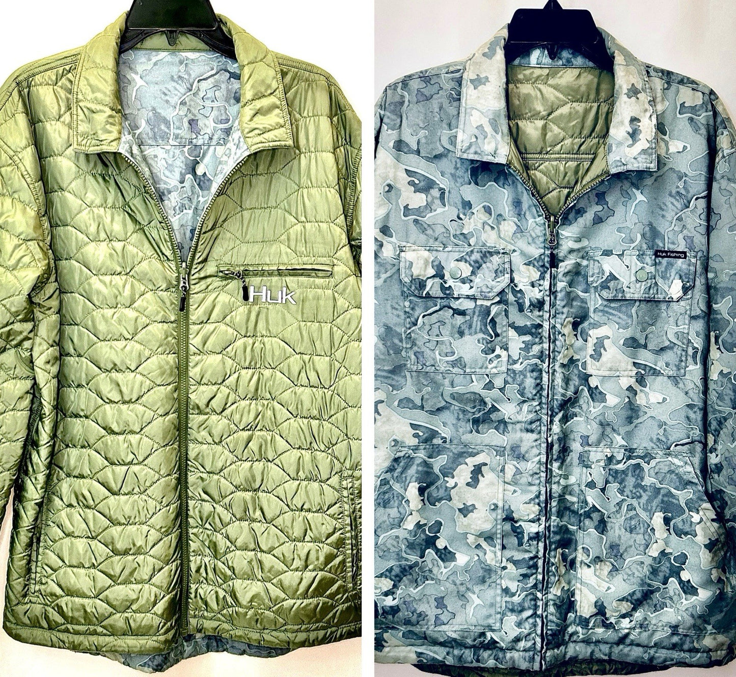 HUK Ballast Reversible Jacket Mens Large Quilted Fishing Water Resistant Outdoor