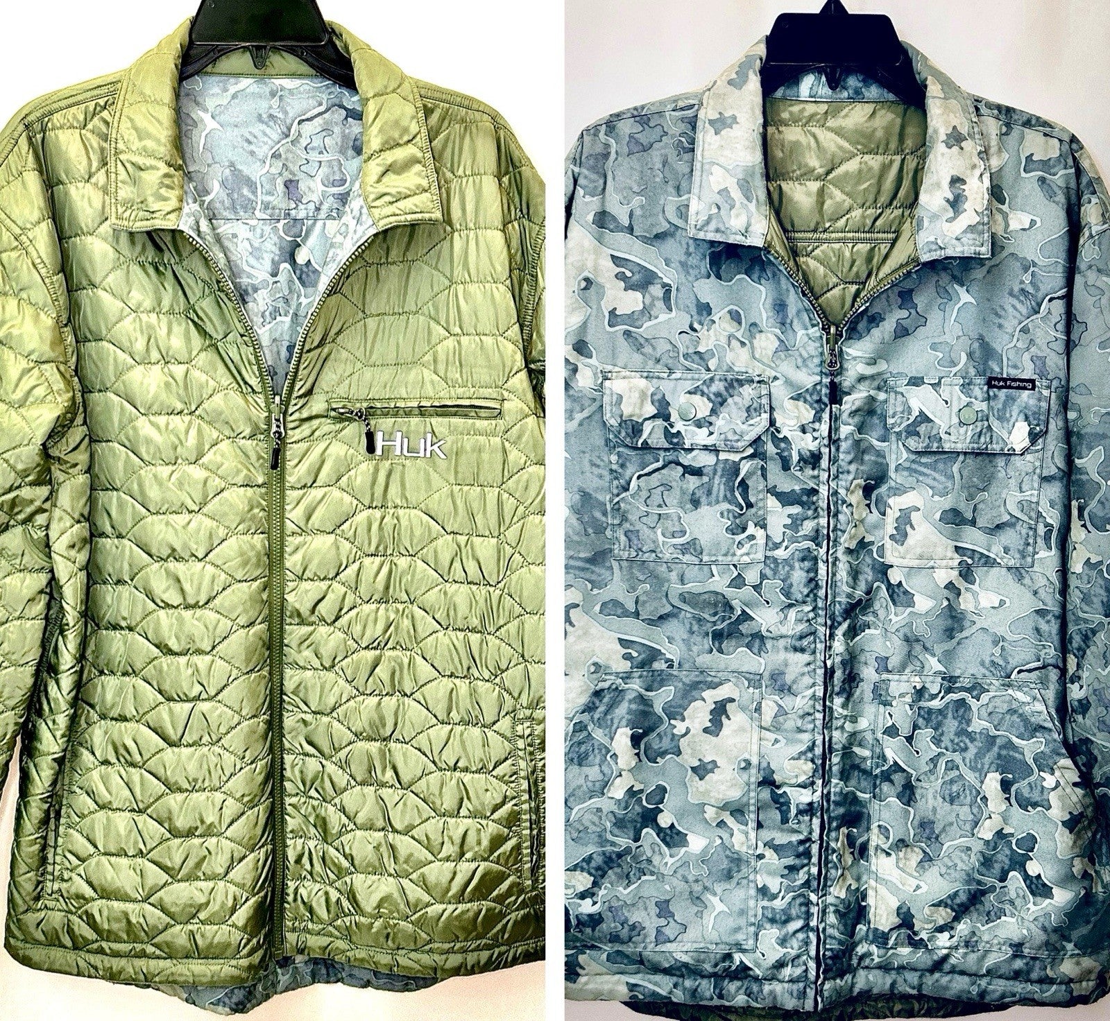 HUK Ballast Reversible Jacket Mens Large Quilted Fishing Water Resistant Outdoor