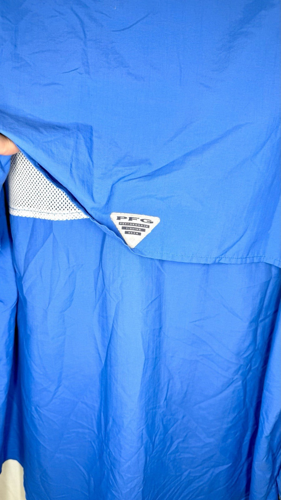 Columbia PFG Men’s Shirt Button Down Roll Tab Sleeve Blue Fishing Size Large