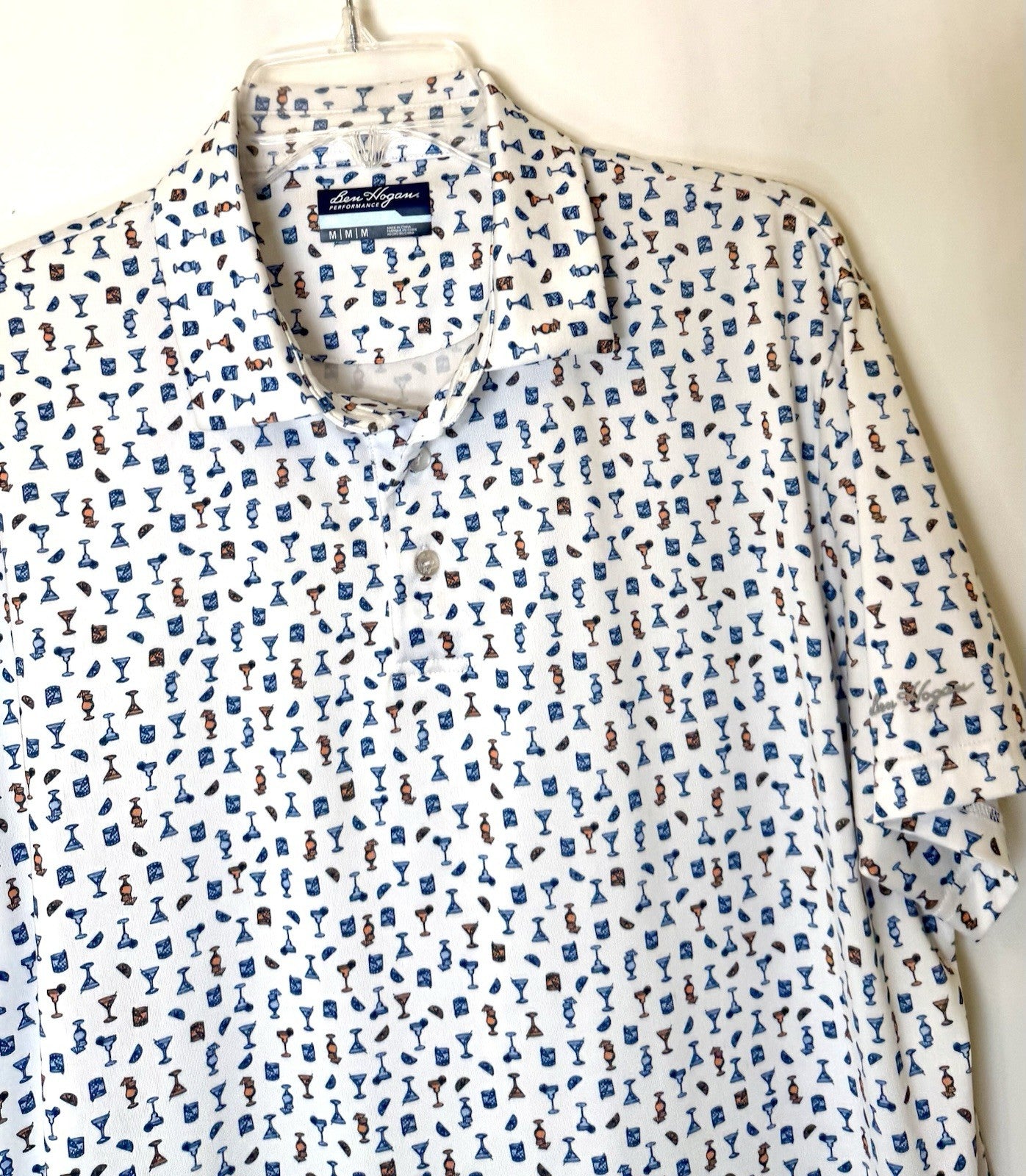 Ben Hogan Golf Performance Polo Shirt Mens Medium Multi Martini Drinks Patterned