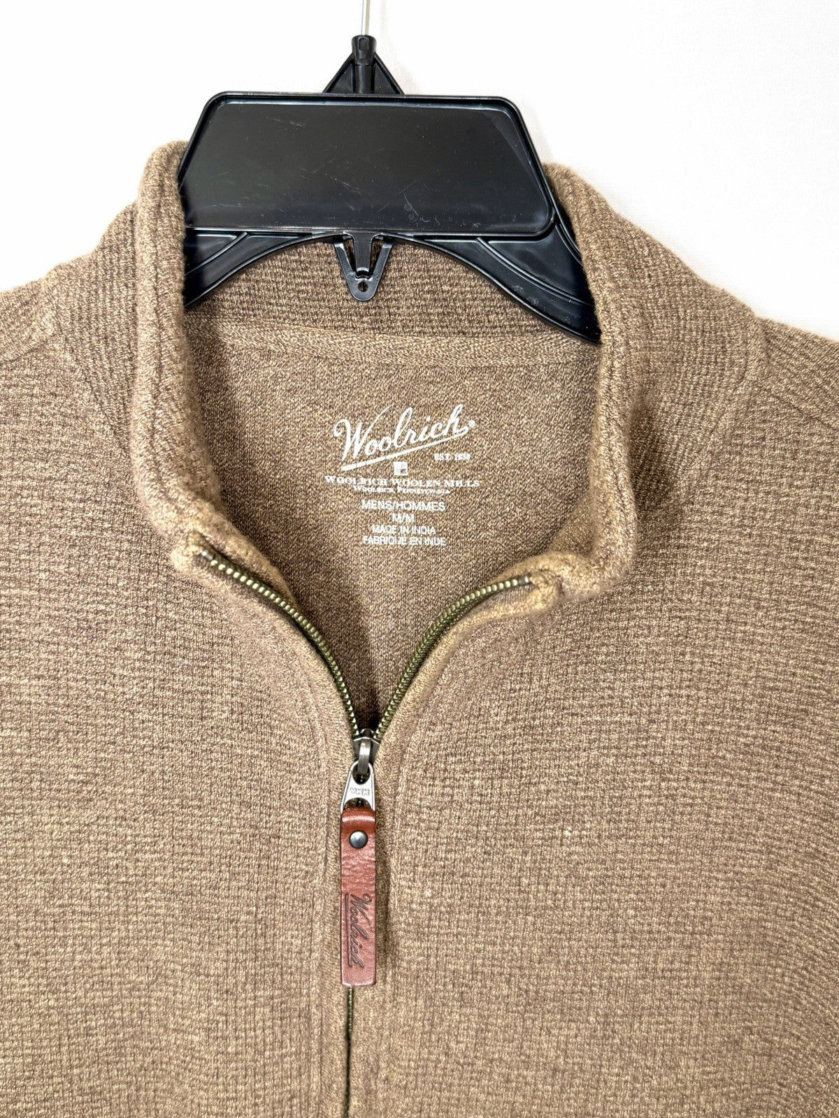 Woolrich Mens Medium Brown Lambswool Blend Quarter Zip Sweater Pullover
