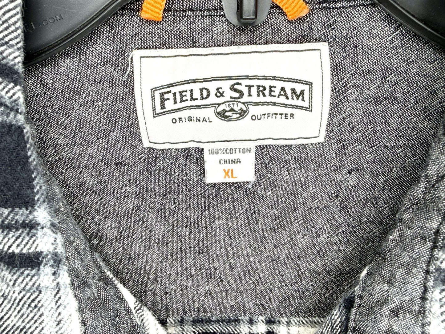 FIELD & STREAM Mens XL Flannel Shirt Black White Plaid Long Sleeve Heavyweight