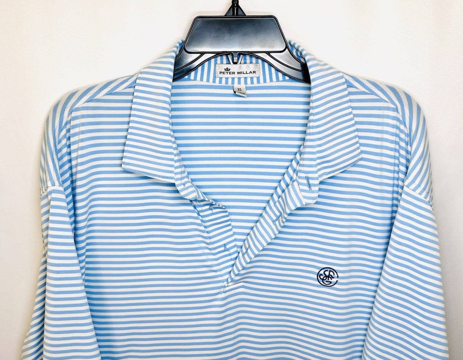 Peter Millar Polo XL Crown Crafted Performance Blue Striped Golf Shirt Collared