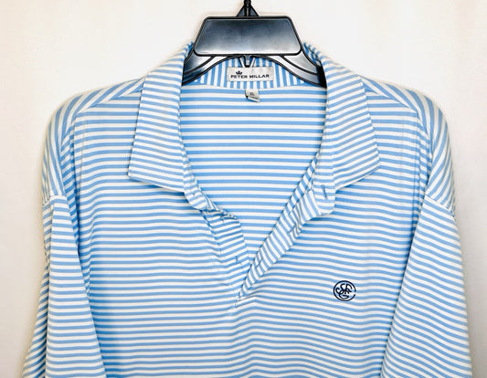 Peter Millar Polo XL Crown Crafted Performance Blue Striped Golf Shirt Collared
