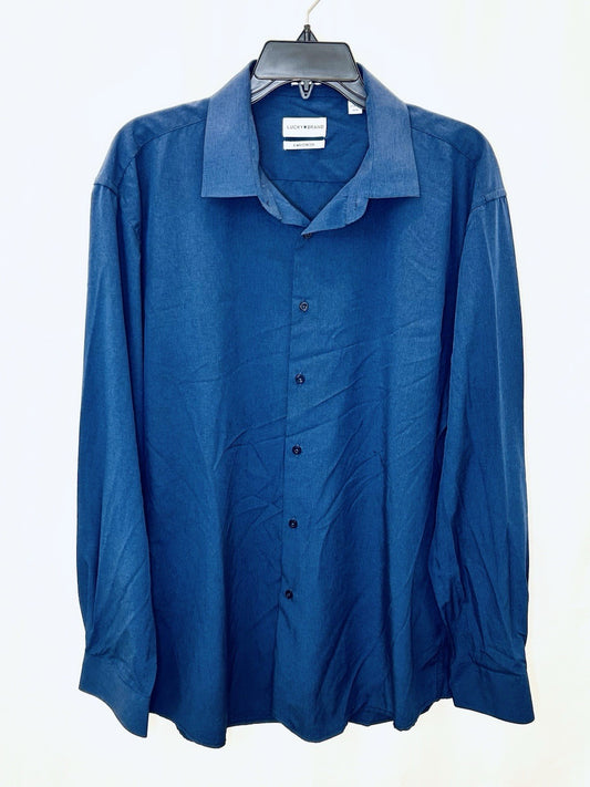 Lucky Brand Blue 4 Way Stretch Button Down Shirt Slim Fit Size XL 17-17.5 34/35