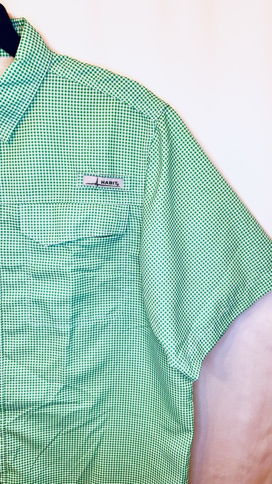 Habit Shirt Mens Medium 40+ Solar Factor Outdoor Fishing Button Gingham Plaid