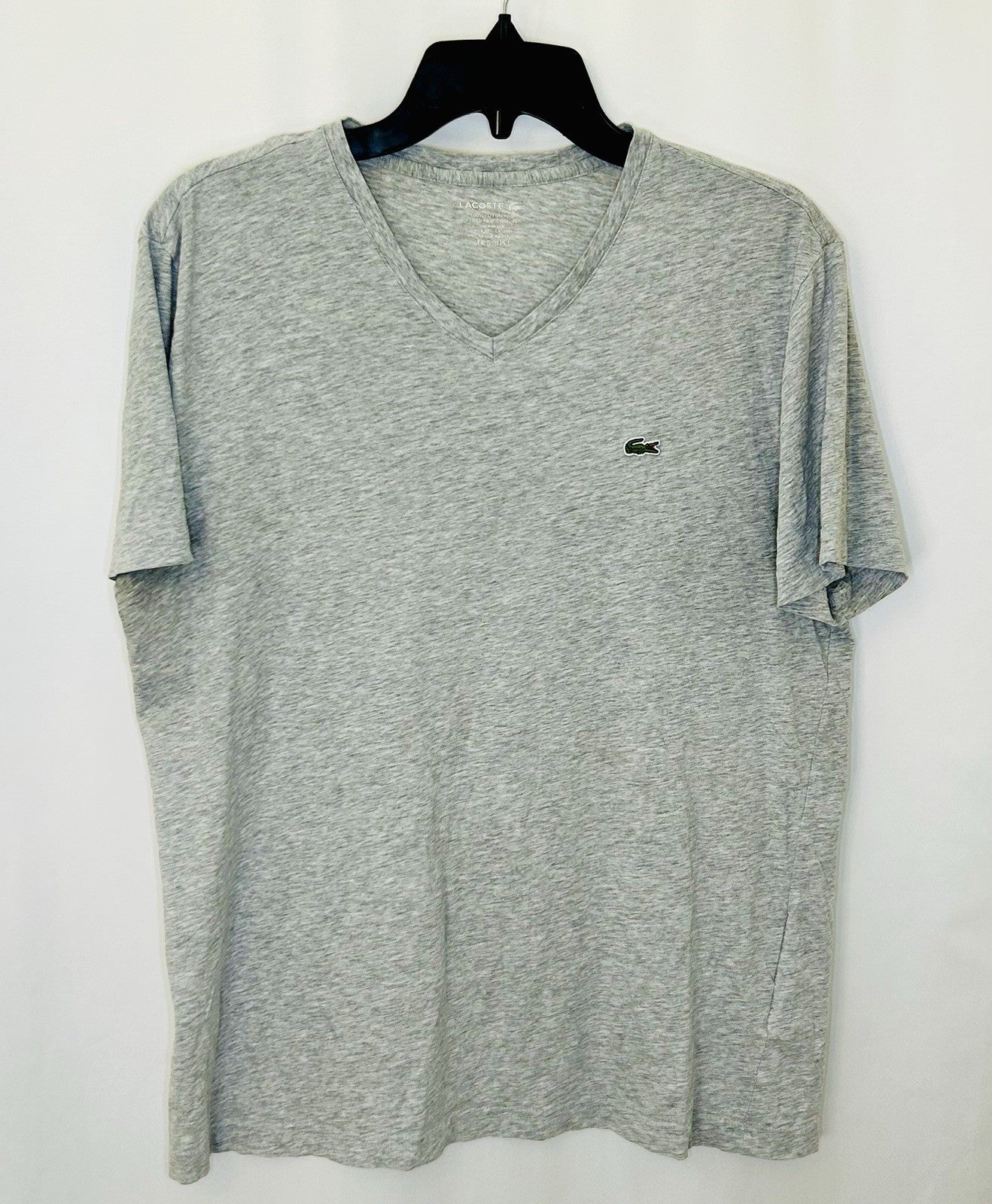LACOSTE Pima Cotton GREY HEATHER V-Neck T-Shirt French , US Large