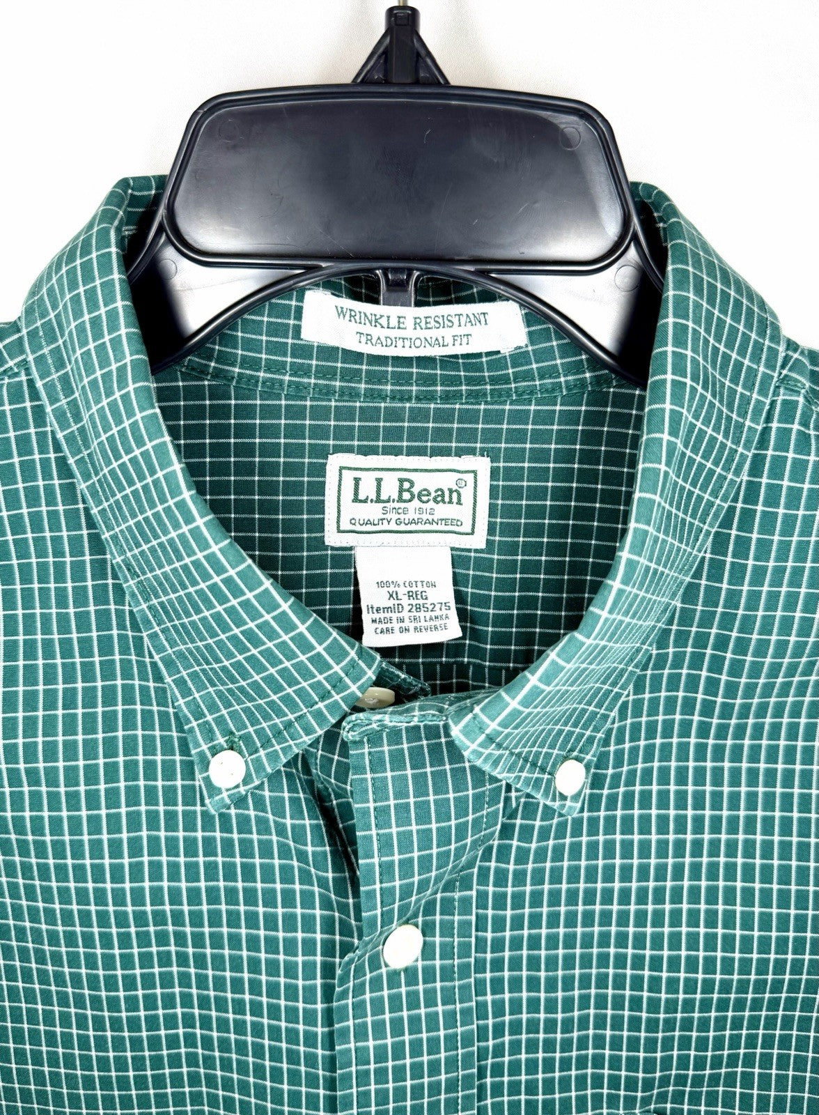 LL Bean Shirt Men XL Green Traditional Fit Windowpane Check Dress
