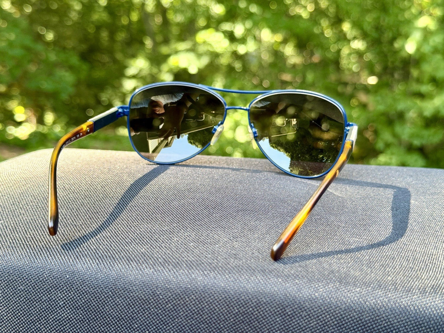 Burberry BE3080 Navy Blue Aviator Sunglasses Check Pattern Temples 59-14-135