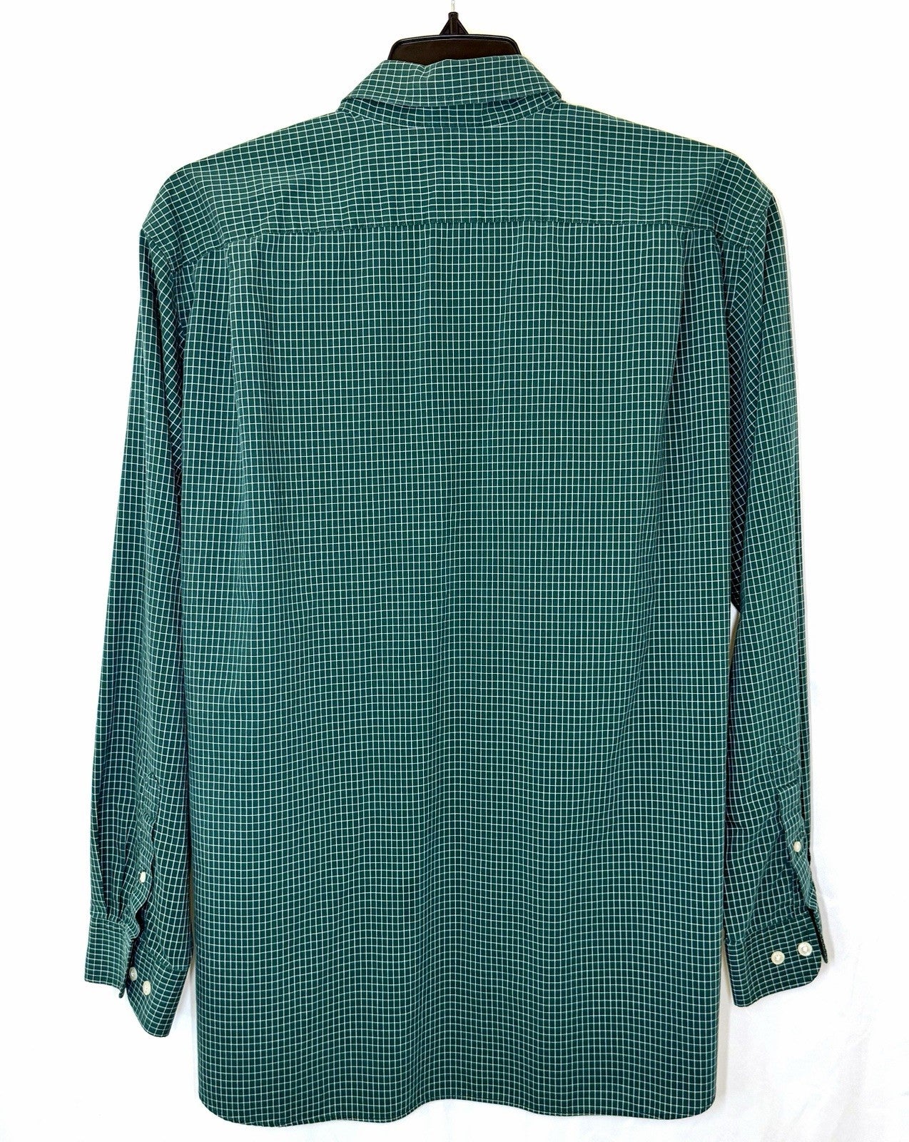 LL Bean Shirt Men XL Green Traditional Fit Windowpane Check Dress
