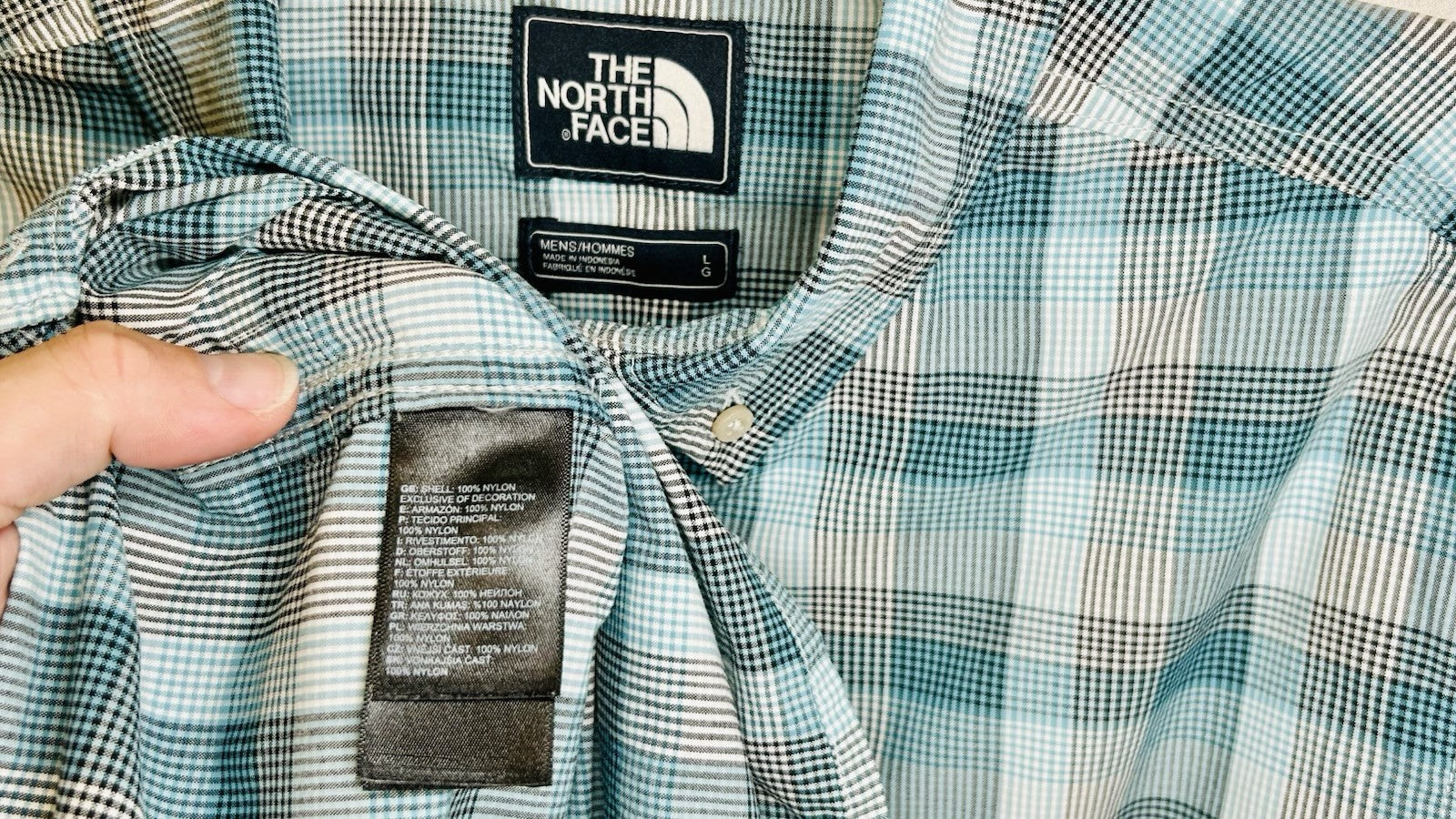 The North Face Shirt Men’s Large Plaid Nylon Button Up Short Sleeve