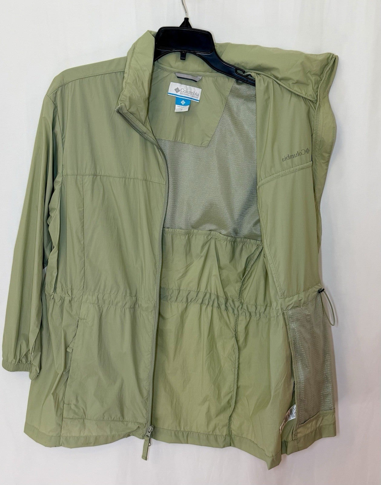 NWT Columbia Women’s Windbreaker Zip-Up Jacket Water Resistant Sage Green Hooded