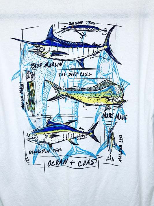 NWT Ocean Coast White Fish Graphic Short Sleeve Shirt - Men’s Small