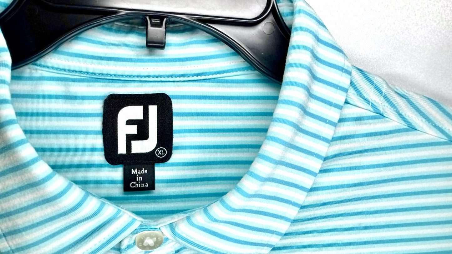Foot Joy Polo Shirt Mens Teal Striped Stretch Golf Performance Size XL Logo