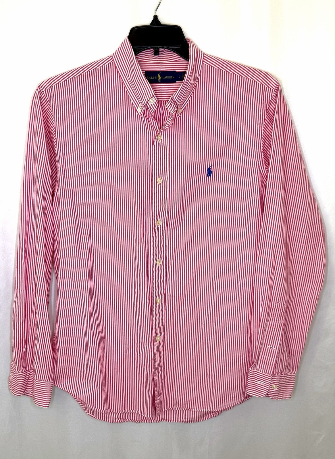 Ralph Lauren Shirt Mens Extra Large Pink White Striped Custom Fit Long Sleeve
