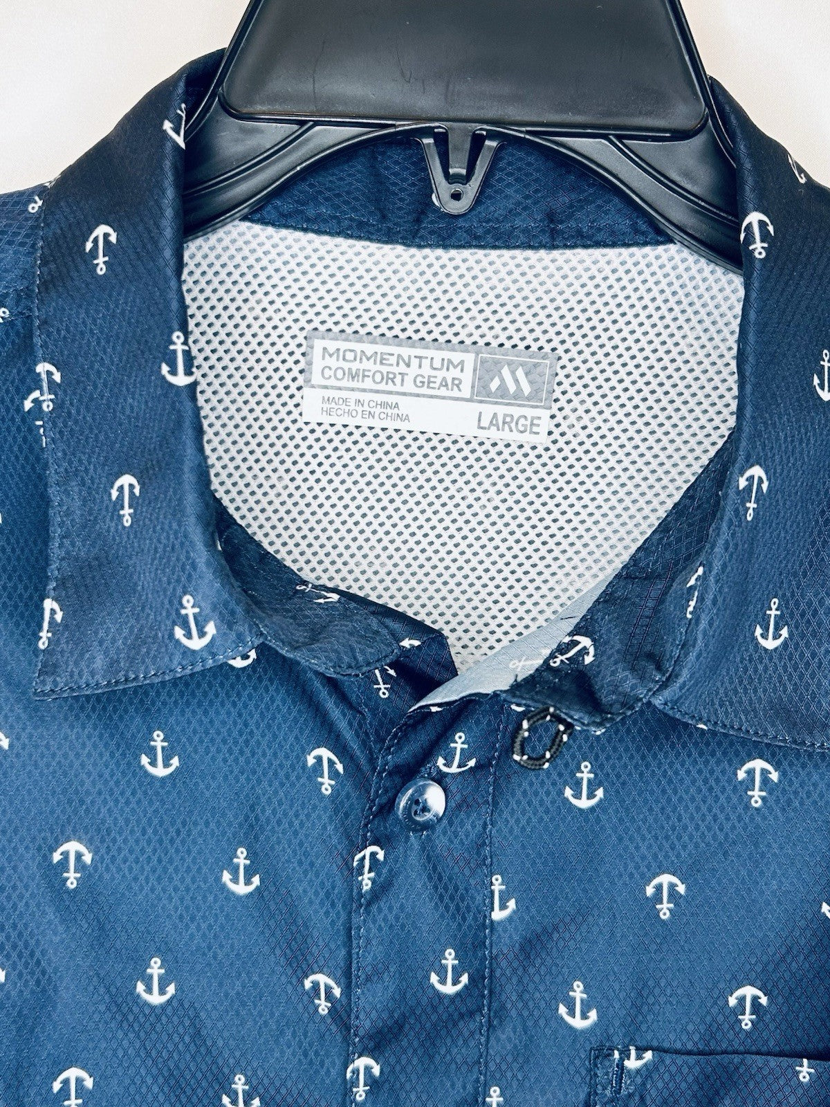 Momentum Comfort Gear Anchor Short Buttoup Shirt UPF 50 Fishing Men’s Large