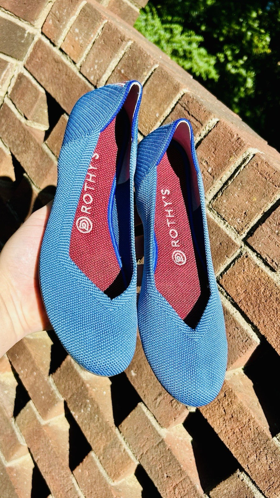 NWOT Rothy's Mini Stripe Blue Indigo Round Slip-On Flat Shoes Women's 9
