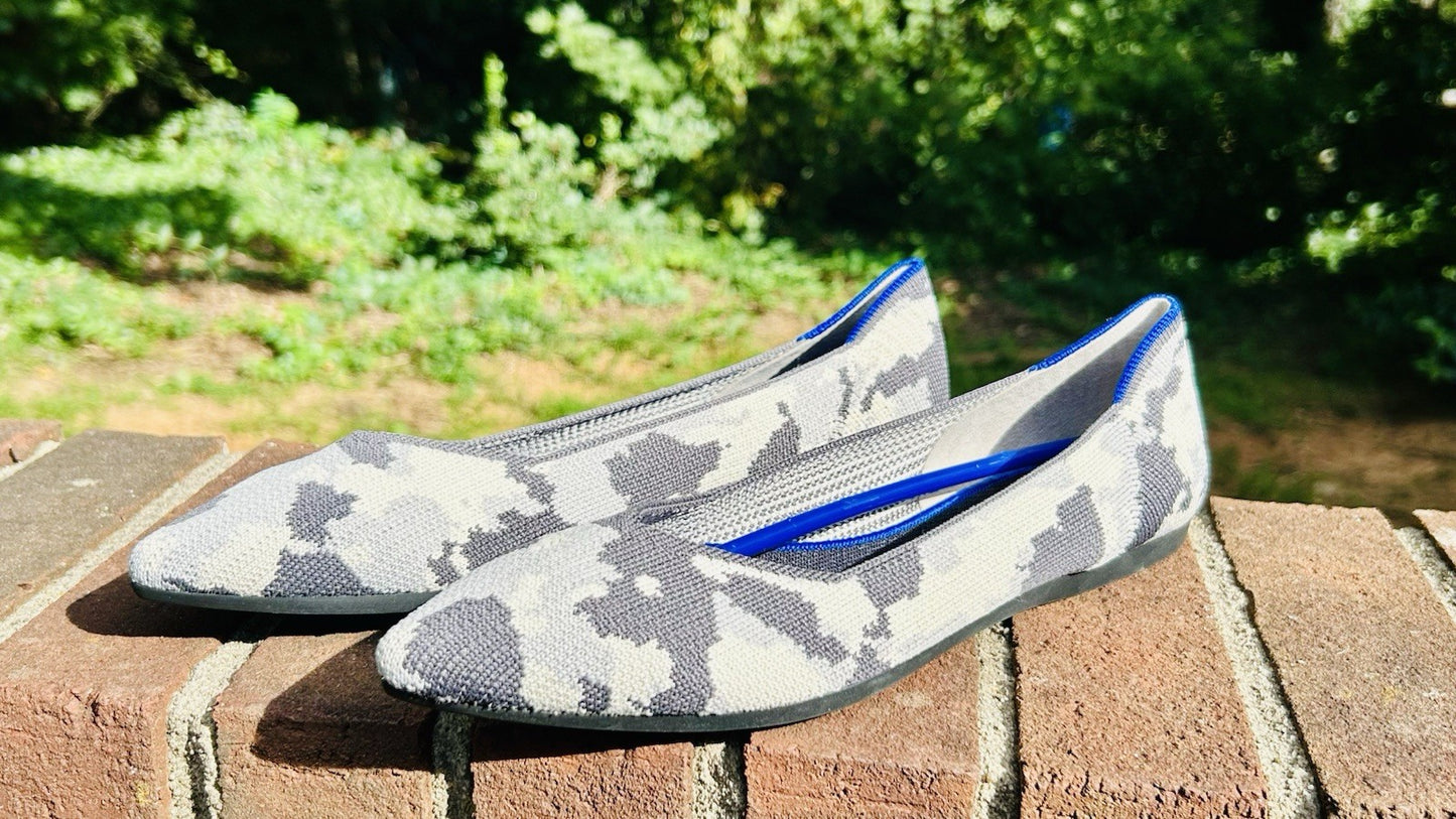 NWOT Rothy's The Point Ash Grey Camo Print Flats RARE RETIRED Size 9