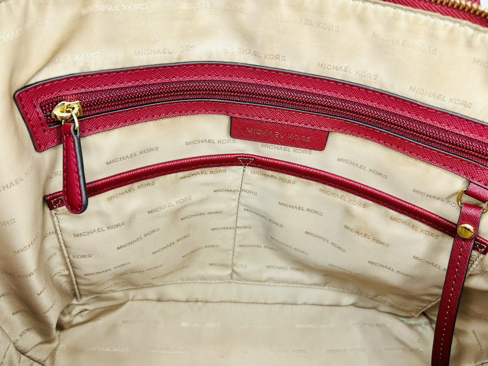 Michael Kors EW TZ TOTE Cherry Color Leather/Gold Hardware Retail $298.00