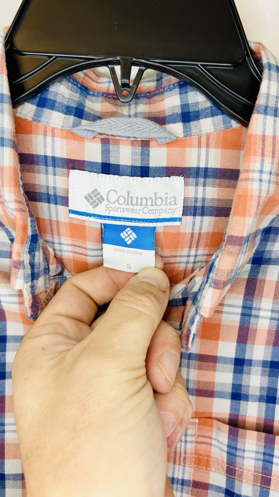 Columbia Plaid Button Up Shirt Long Sleeve Outdoor Casual Blue/Orange Mens Small