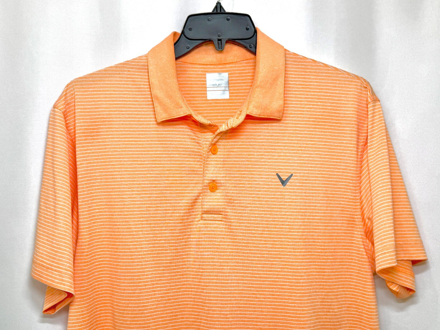 Callaway Golf Polo Shirt Men Large Orange Coral Chevron Logo Performance Opti-Dr