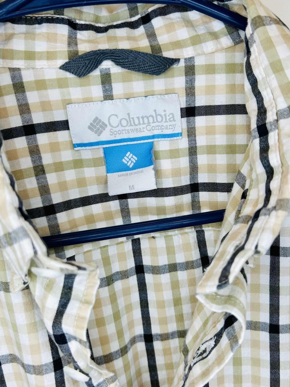 Columbia Plaid Button Up Shirt Long Sleeve Outdoor Casual Yellow White Medium