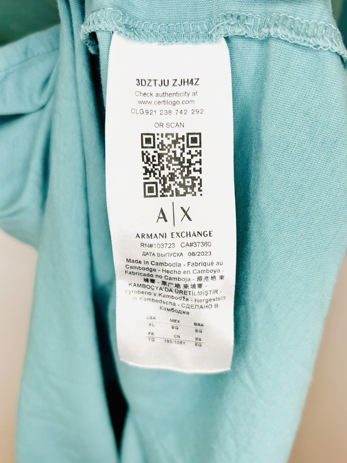 Armani Exchange Men Size XL Graphic Crew T-Shirt Blue Cotton Geometric Authentic