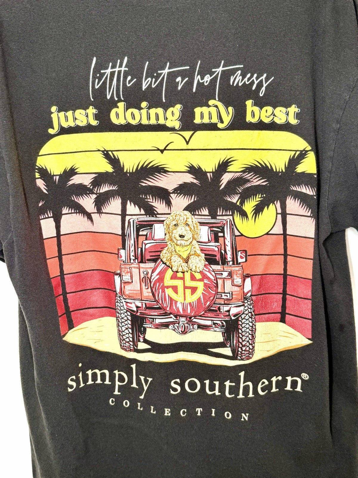 Simply Southern Black Little Bit Hot Mess Small T-Shirt - Pit To Pit Measurement