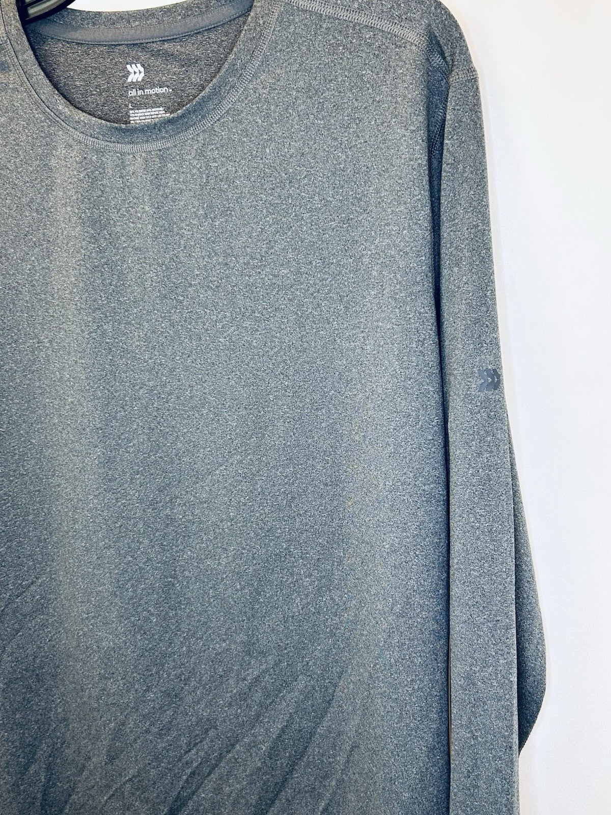 ALL IN MOTION Grey Crewneck Long Sleeve Men's Performance T-Shirt Large