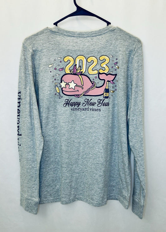 Vineyard Vines Shirt Womens Medium Gray Long Sleeve Whale Logo Pocket Tee Casual