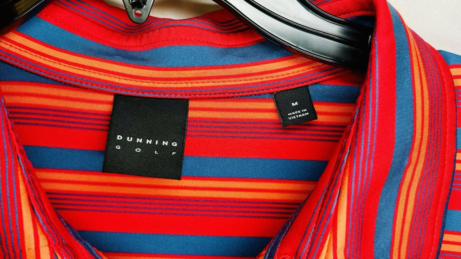 DUNNING Mens Short Sleeve Blue Red Orange Striped Polo Golf Shirt SZ Medium