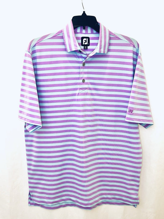 FootJoy FJ Polo Shirt Men Large Blue Striped Short Sleeve Activewear Golf Top