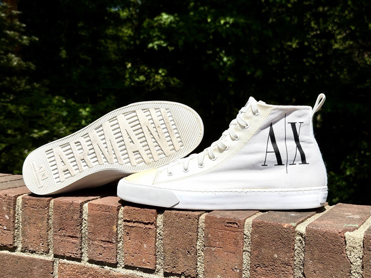 Armani Exchange Men's High Top Icon Logo Canvas Sneakers White Size 11 Excellent