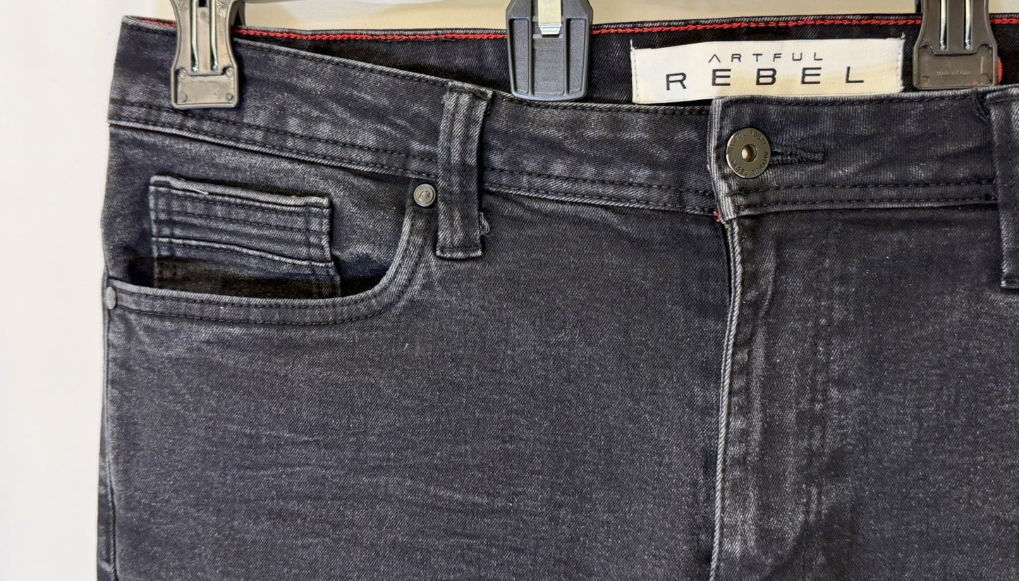 Artful Rebel Jeans Mens 34x32 Black Jax Slim Fit Straight Leg Stretch NWOT