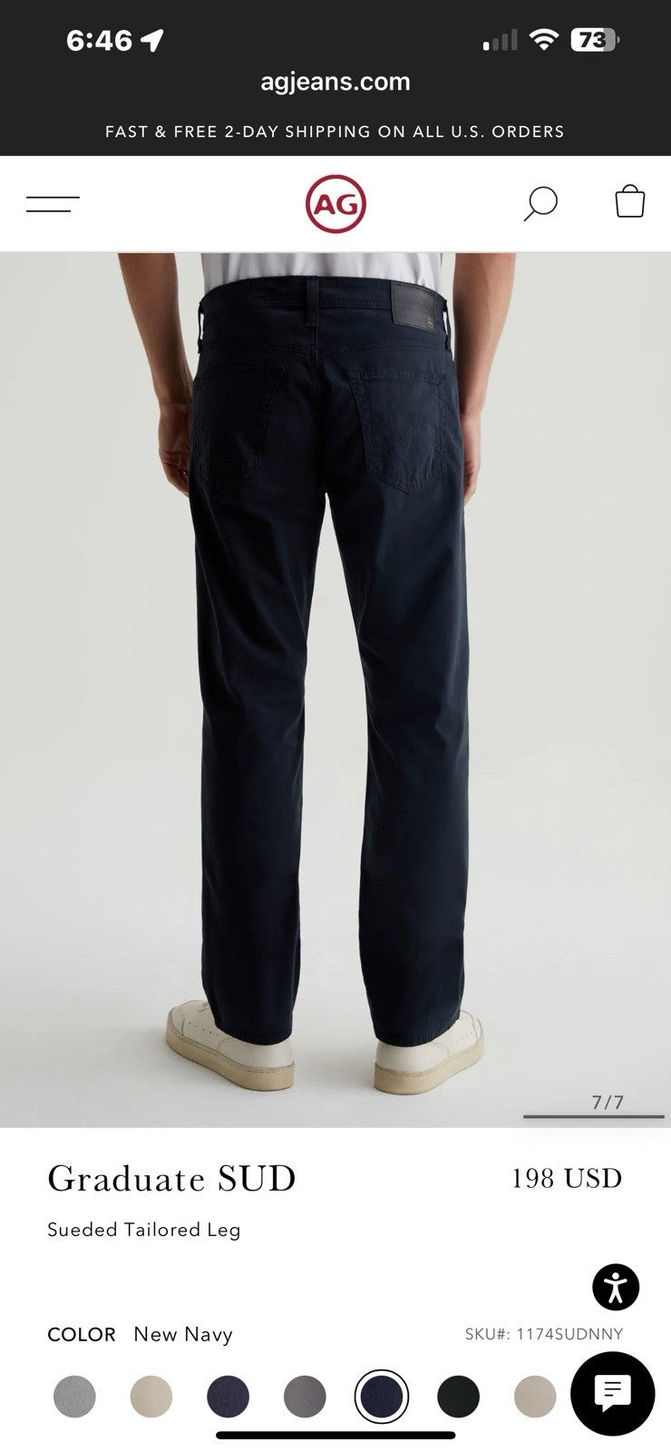 Adriano Goldschmied AG Jeans | The Graduate SUD | 36x32 | Navy | $198 Retail