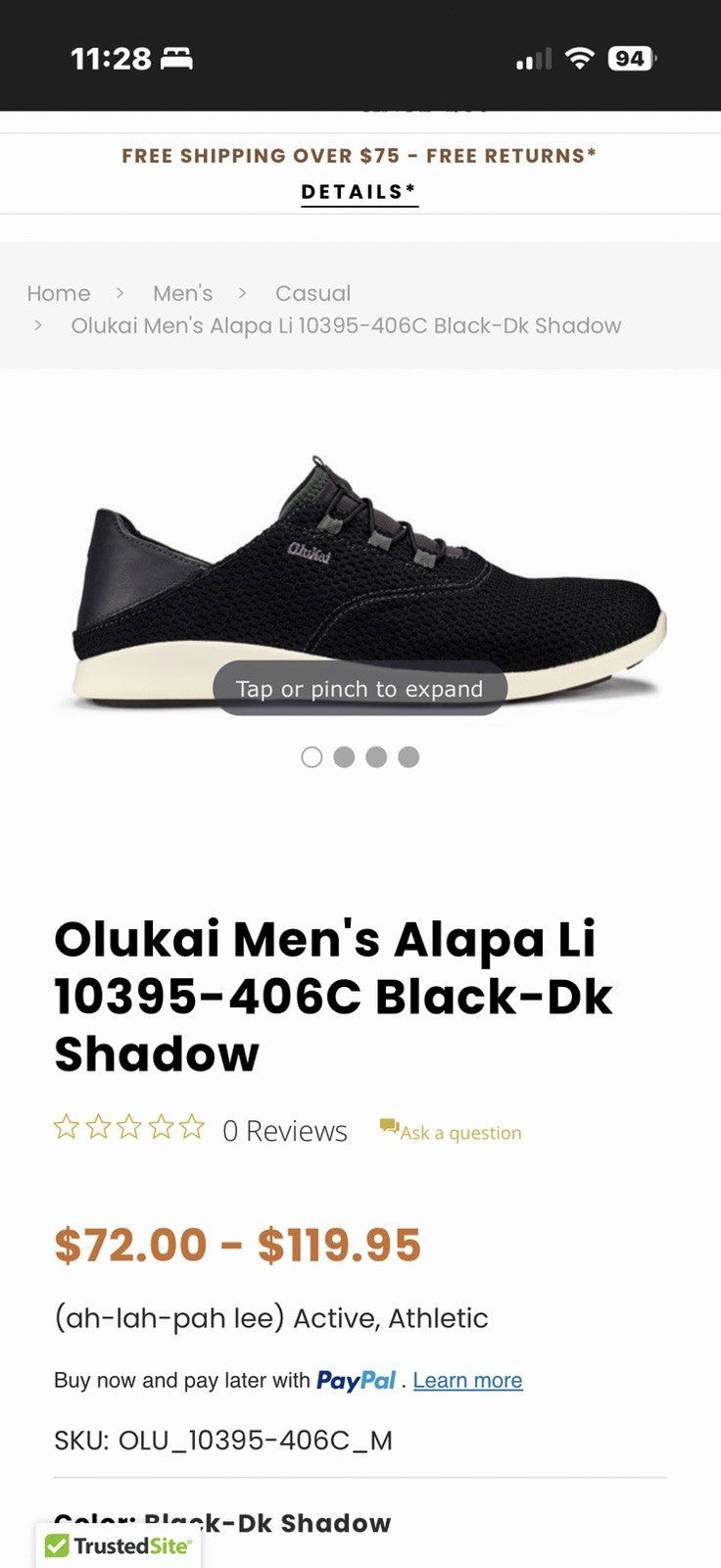 Olukai ALAPA LI / Black / Men’s 12 / Worn Once!!! $120 Retail