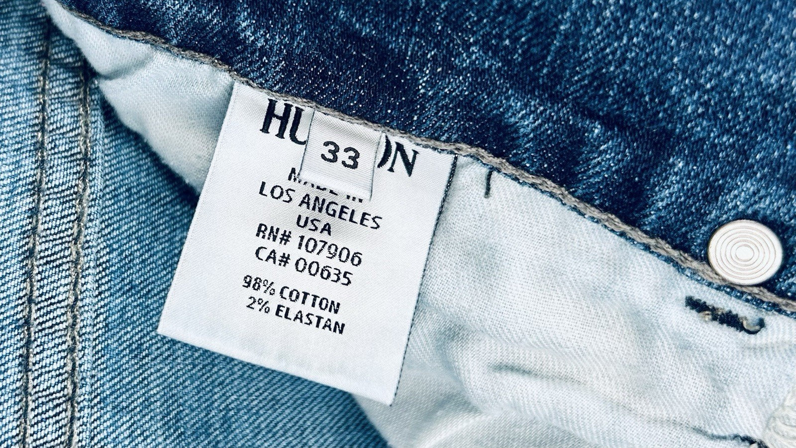Hudson Jeans Mens 33x32 Byron Five Pocket Straight Blue Button-Fly Preppy City